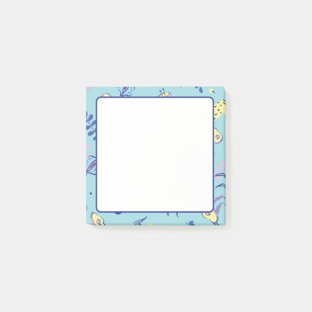 Aqua Floral Patterned Everyday Post-it Notes (Front)