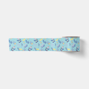 Aqua Floral Patterned Ribbon Satin Ribbon
