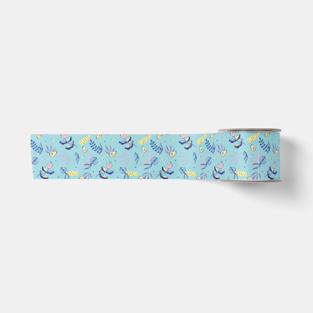 Aqua Floral Patterned Ribbon Satin Ribbon (Front)