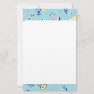 Aqua Floral Patterned Stationery Paper