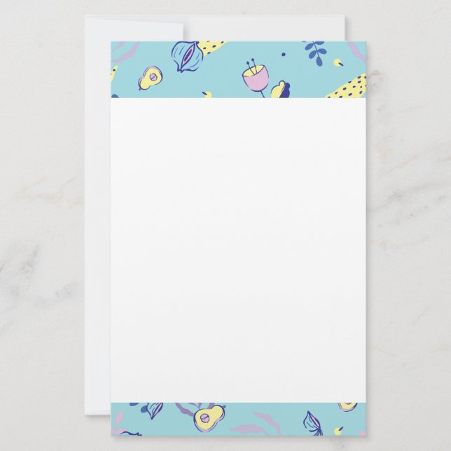 Aqua Floral Patterned Stationery Paper (Front)