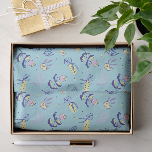 Aqua Floral Patterned Tissue Paper (Gift)