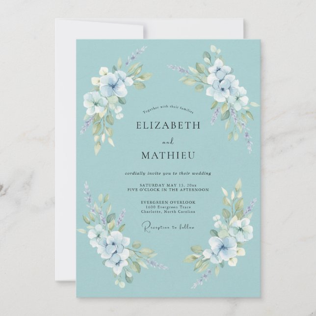 Aqua Floral Whimsy Wedding Invitation (Front)