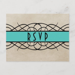 Aqua Flourish Border RSVP Postcard