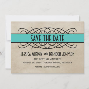 Aqua Flourish Border Save the Date Invite