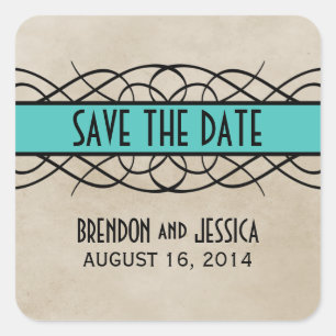 Aqua Flourish Border Save the Date Stickers
