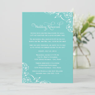 Aqua Flourish Wedding Rehearsal Invitation