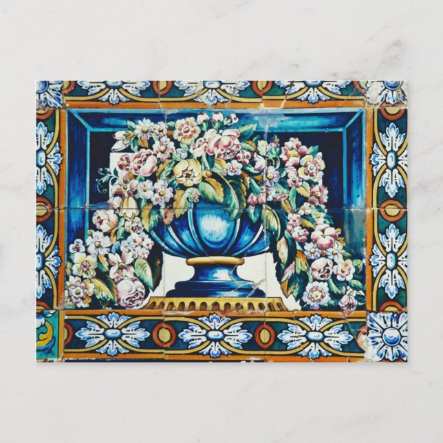 Aqua Flowers in vase, Plaza de Espana, Seville, Sp Postcard (Front)