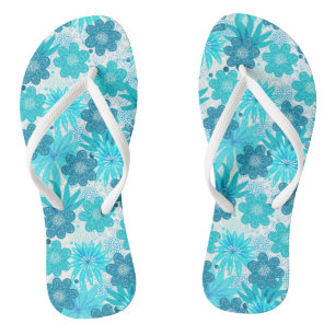 Aqua Flowers Pattern   Beautiful Florals Jandals
