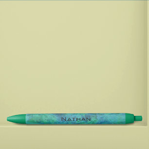 Aqua Fractal Personalised Black Ink Pen