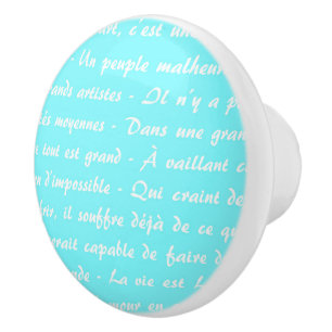 Aqua French Script Ceramic Knob