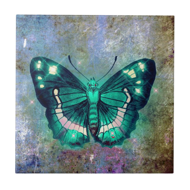 Aqua  Galaxy Butterfly Tile (Front)