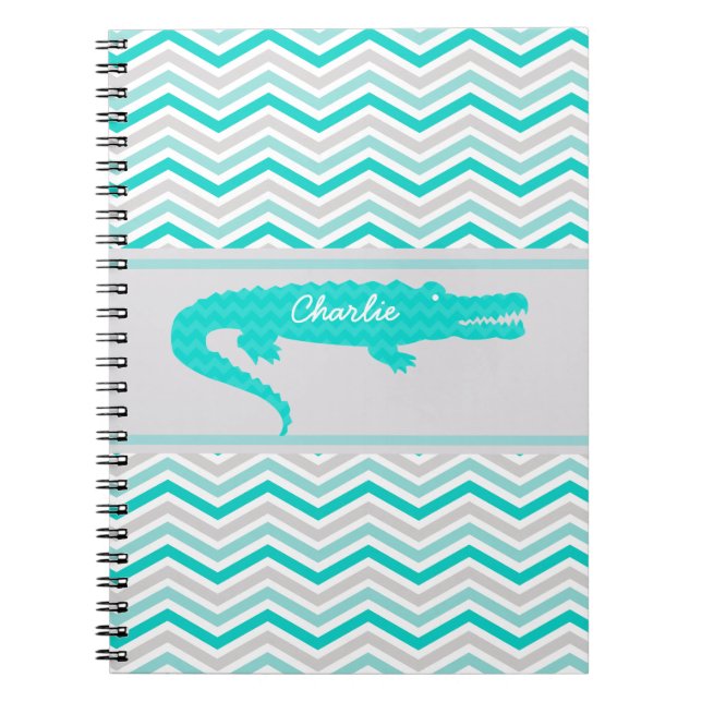 Aqua Gator on Chevron Personalised Notebook (Front)