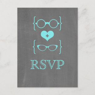 Aqua Geeky Glasses Chalkboard RSVP Postcard
