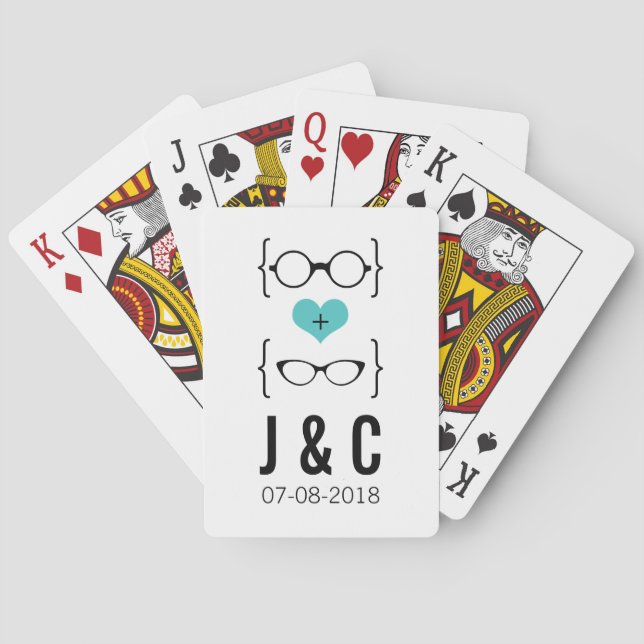Aqua Geeky Glasses Playing Cards (Back)