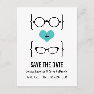 Aqua Geeky Glasses Save the Date Postcard