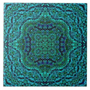 "Aqua Geo Jewel" Mandala Tile