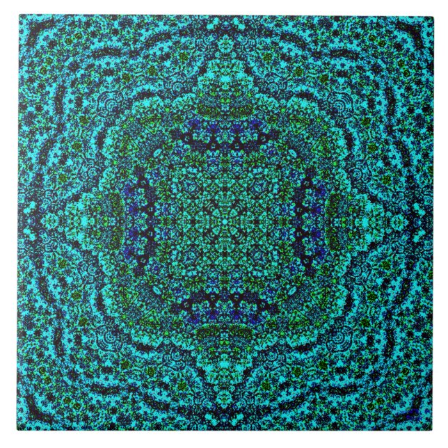 "Aqua Geo Jewel" Mandala Tile (Front)