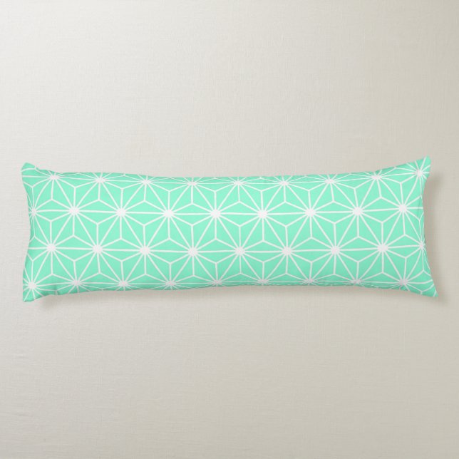 Aqua Geometric Art Deco Style Triangles Pattern Body Cushion (Back)