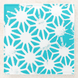 Aqua geometric pattern glass coaster