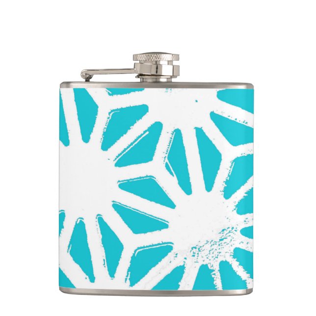 Aqua geometric pattern hip flask (Front)