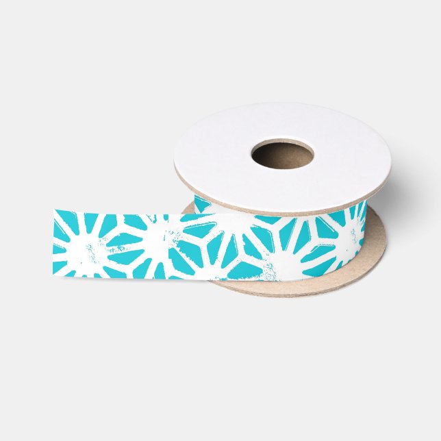 Aqua geometric pattern satin ribbon (Spool)