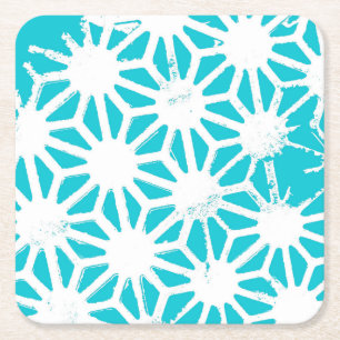 Aqua geometric pattern square paper coaster