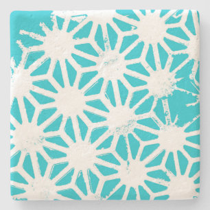 Aqua geometric pattern stone coaster