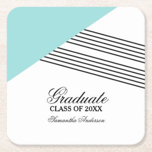Aqua Geometric Stripe Graduation Coasters