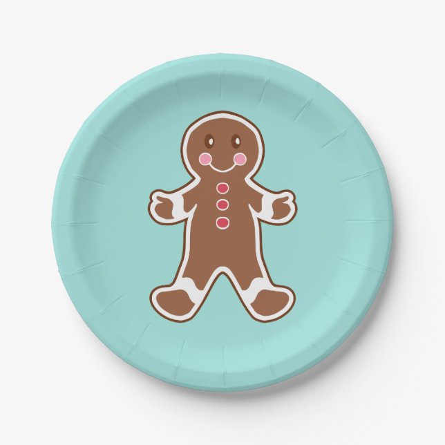 Aqua Gingerbread Boy Paper Plates (Front)