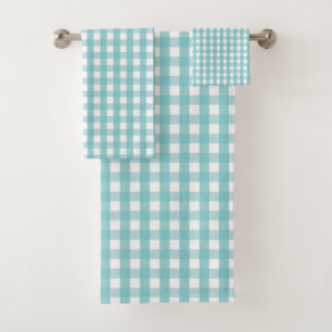 Aqua Gingham Check Pattern Bath Towel Set