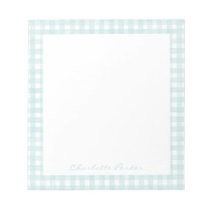 Aqua Gingham Custom Name Notepad