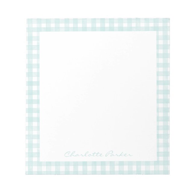 Aqua Gingham Custom Name Notepad (Front)