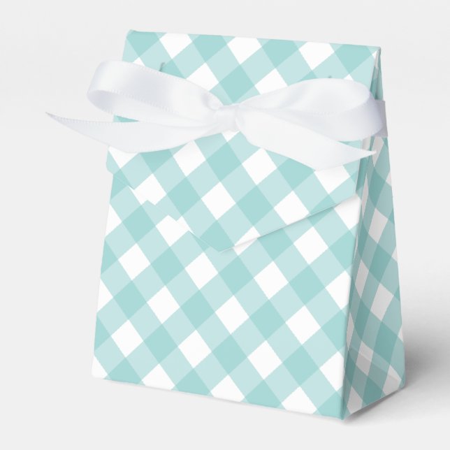 Aqua Gingham Favour Box (Front Side)