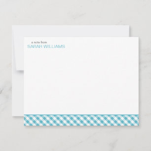 Aqua Gingham Pattern Flat Thank You Notes