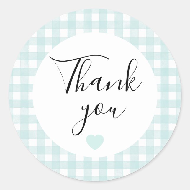 Aqua Gingham Thank You Favour Sticker (Front)