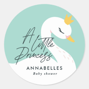 Aqua girly elegant beautiful swan baby shower classic round sticker