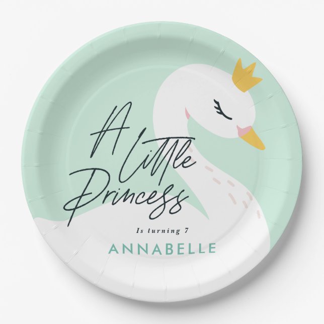 Aqua girly elegant photo beautiful swan party  paper plate (Front)