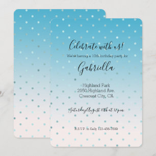 Aqua Glam Dots Ombre Birthday     Invitation