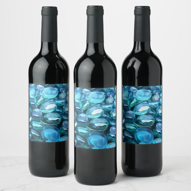 Aqua Glass Stones  Wine Label (Bottles)