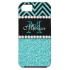 AQUA GLITTER BLACK CHEVRON MONOGRAM