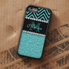AQUA GLITTER BLACK CHEVRON MONOGRAM
