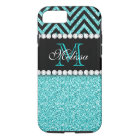 AQUA GLITTER BLACK CHEVRON MONOGRAM
