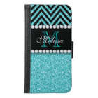 AQUA GLITTER BLACK CHEVRON MONOGRAM