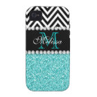 AQUA GLITTER BLACK CHEVRON MONOGRAMMED