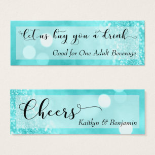 Aqua Glitter Bokeh Script Mini Drink Ticket