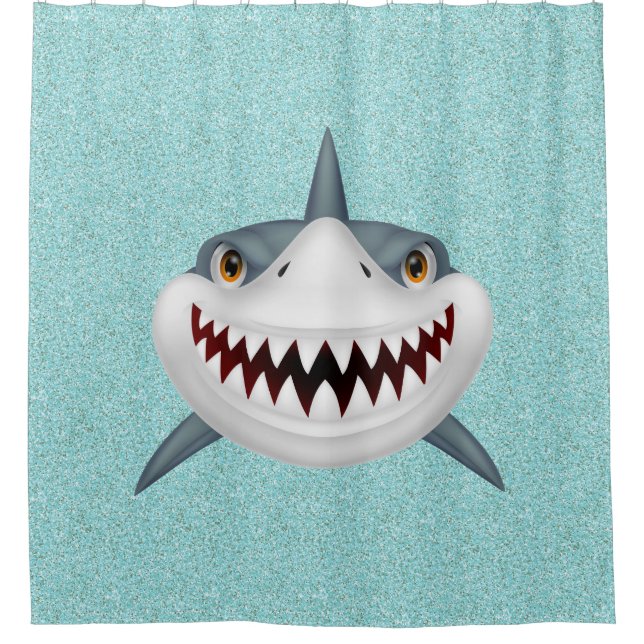 Aqua Glitter Kids Shark Shower Curtain (Front)
