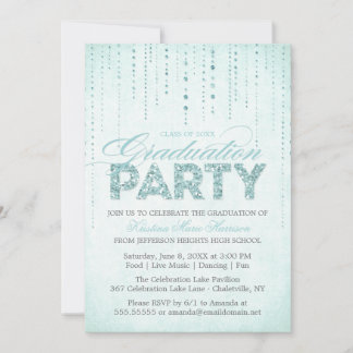 Aqua Glitter Look Graduation Party Invitation