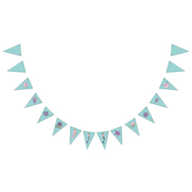 Aqua Glitter Mermaid Party Bunting Banner (All)