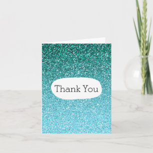 Aqua Glitter Ombre Thank You Card